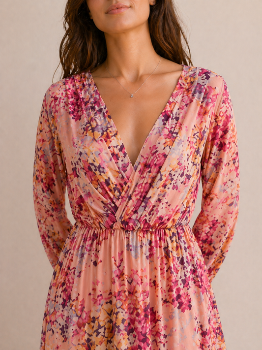 Sienna | Robe Fluide Éclat Floral Rosé Luxe