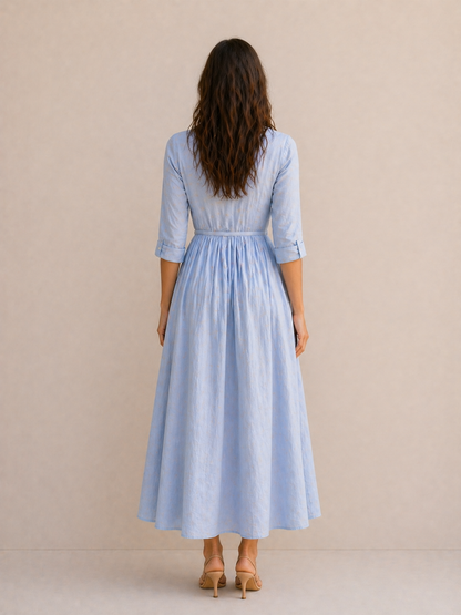 Léonie | Robe Fluide Bleu Ciel Élégant