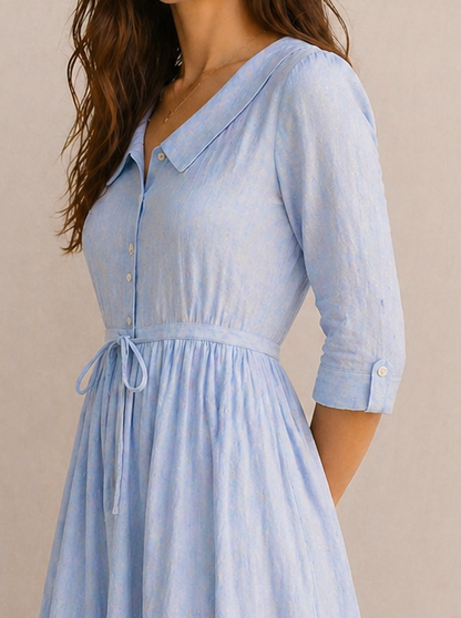 Léonie | Robe Fluide Bleu Ciel Élégant