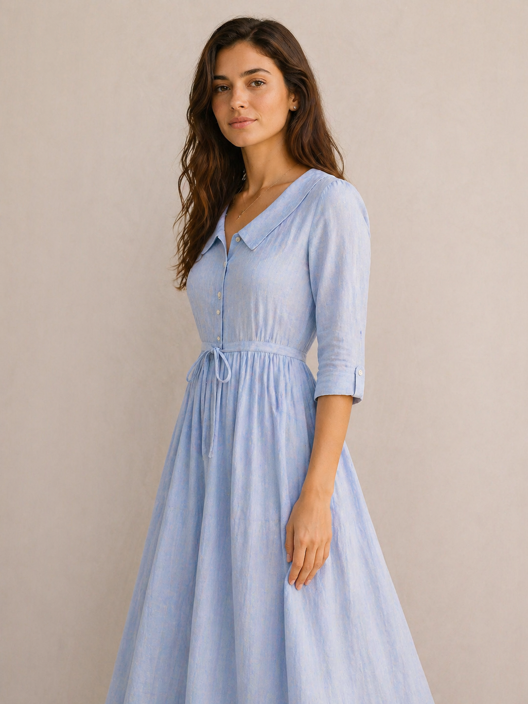 Léonie | Robe Fluide Bleu Ciel Élégant