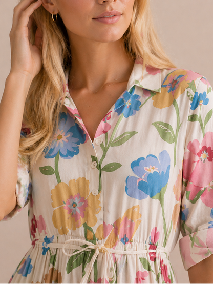 Lucie | Robe Fluide Imprimé Floral Multicolore Élégant