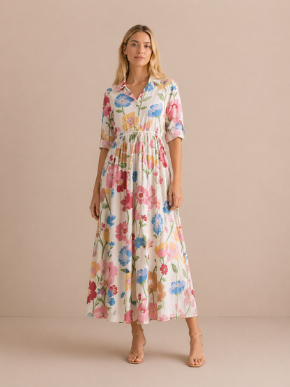 Lucie | Robe Fluide Imprimé Floral Multicolore Élégant