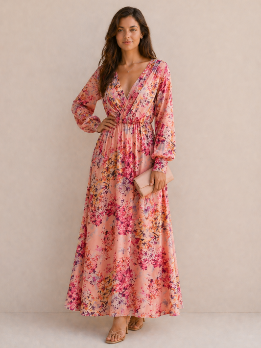 Sienna | Robe Fluide Éclat Floral Rosé Luxe