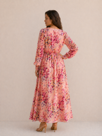 Sienna | Robe Fluide Éclat Floral Rosé Luxe