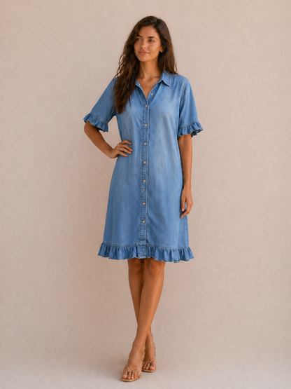 Monique | Robe en Denim Confortable avec Plis Flatteurs