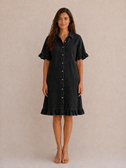 Monique | Robe en Denim Confortable avec Plis Flatteurs