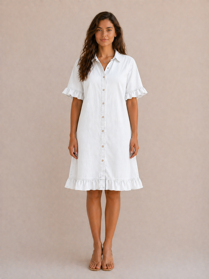 Monique | Robe en Denim Confortable avec Plis Flatteurs