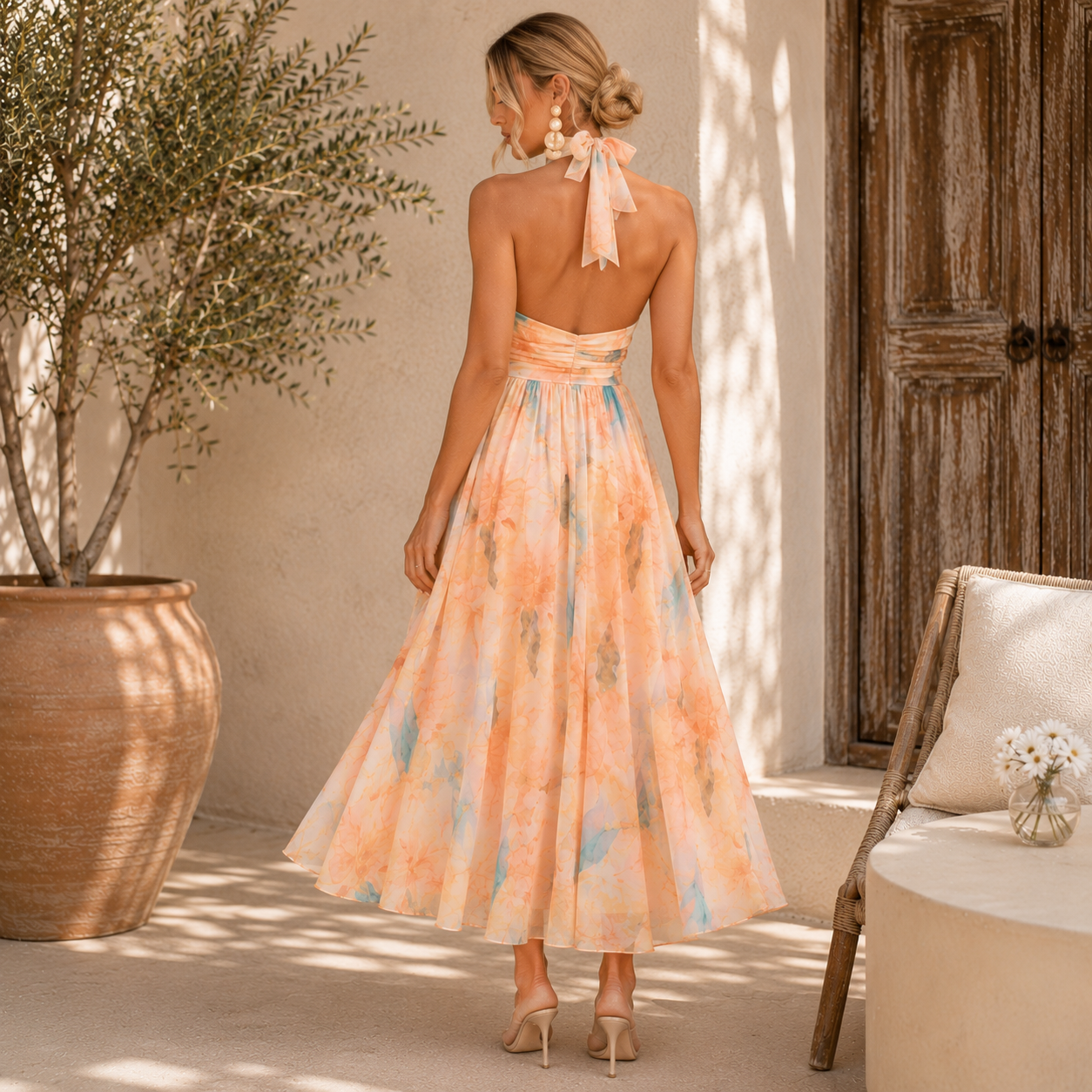 Sylvia | robe longue fluide à imprimé pastel