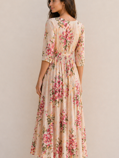 Amélia | Robe Fluide Imprimé Floral Rosé Raffiné