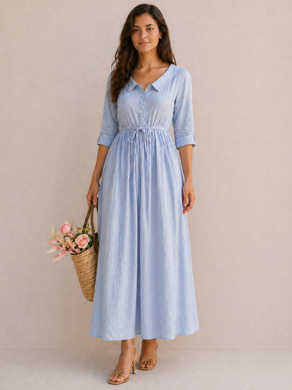 Léonie | Robe Fluide Bleu Ciel Élégant