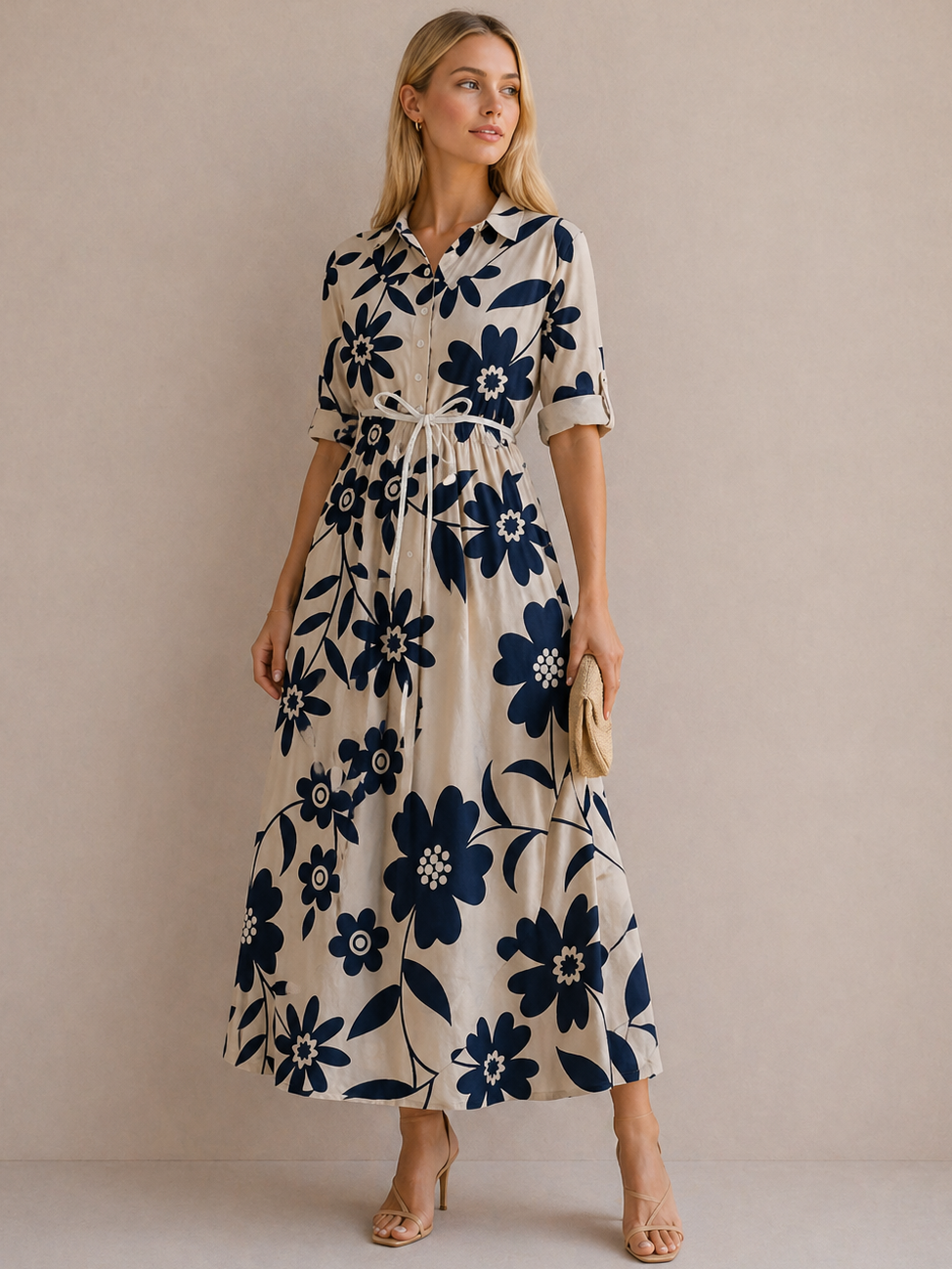 Anna | Robe Fluide Imprimé Floral Bleu Élégant