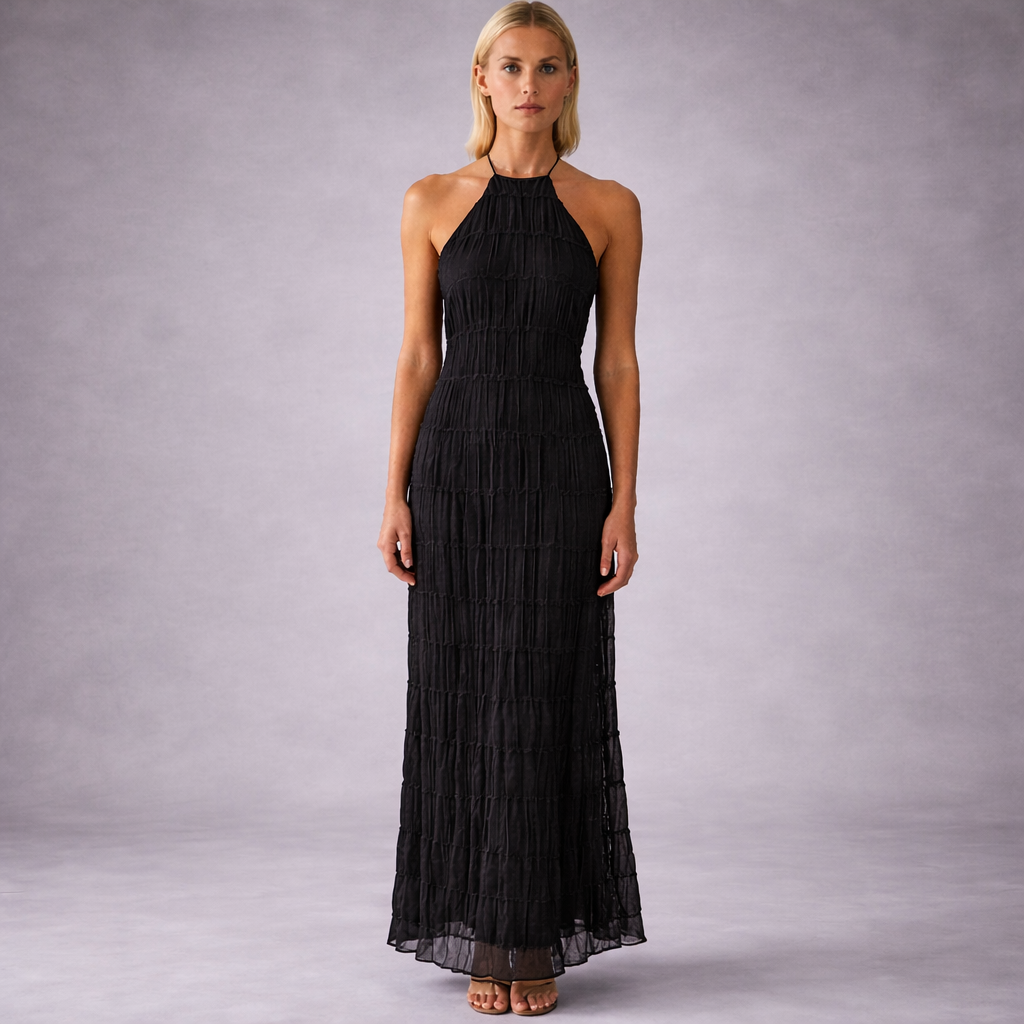 Céleste – Robe longue halter élégante