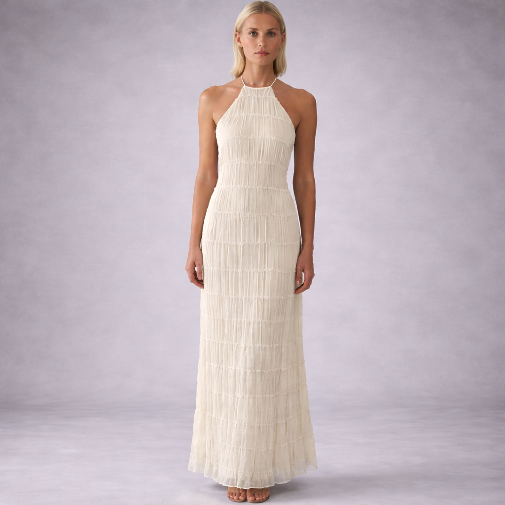 Céleste – Robe longue halter élégante